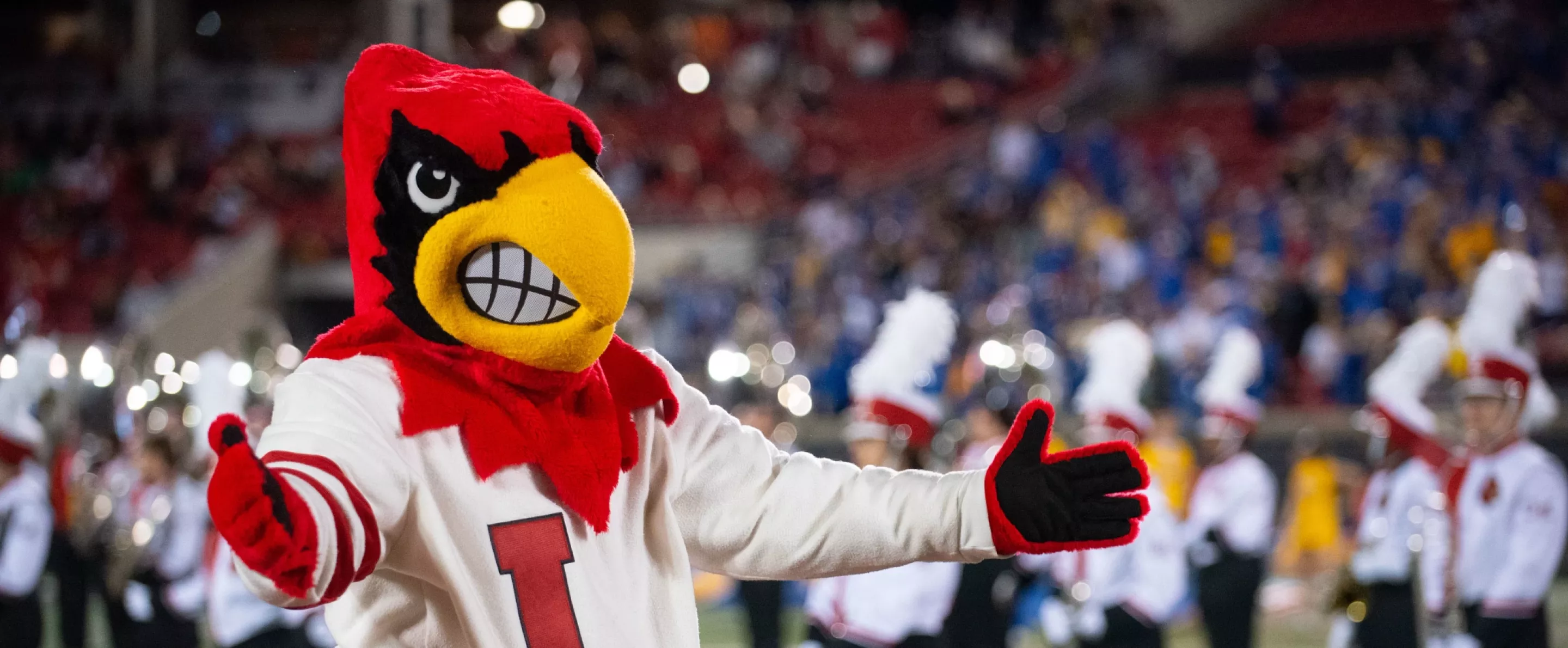 Louie the Cardinal Bird mascot at Homecoming 2022