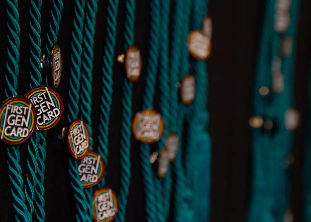Close-up of the first generation cords for students as displayed during commencement