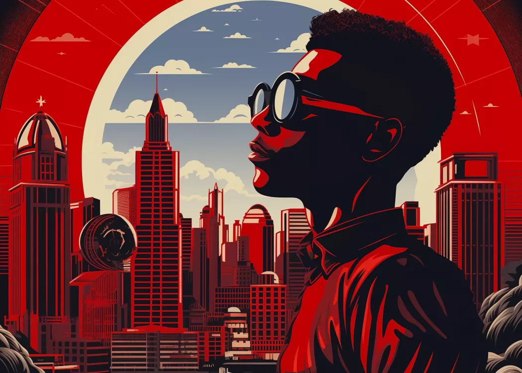 Midjourney illustration of a futuristic 20 year old male college student