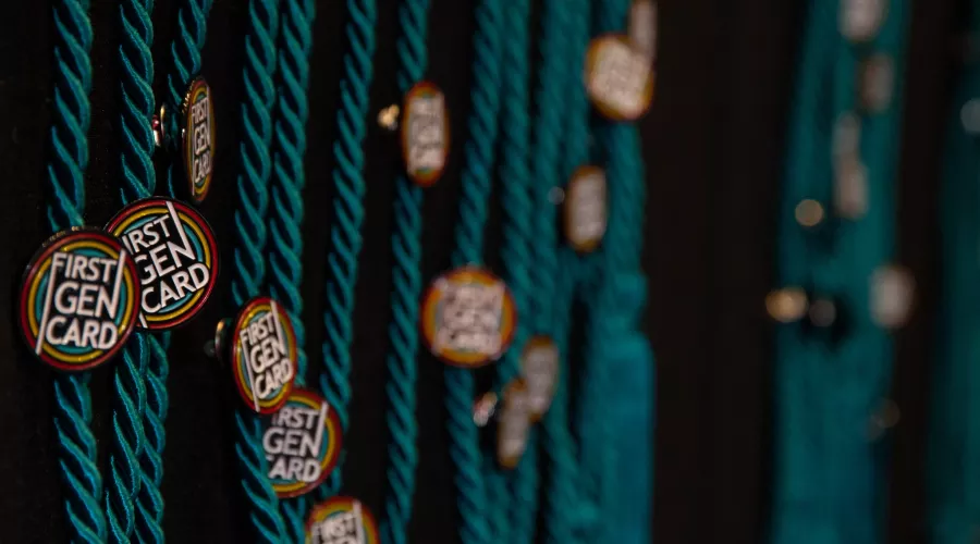 Close-up of the first generation cords for students as displayed during commencement