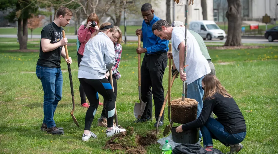 Students plant trees on Arbor Day