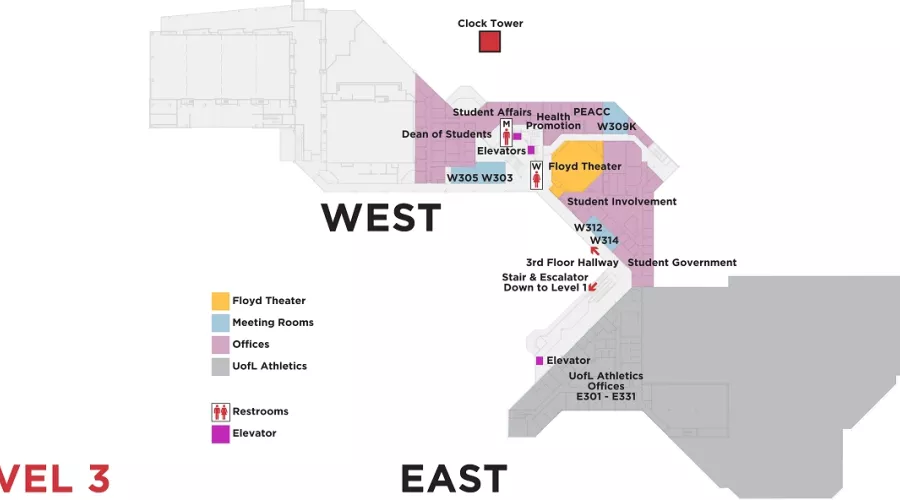Student Activities Center Tenants Location Level 3 East and West
